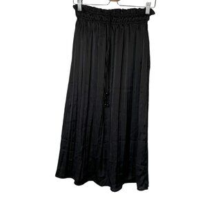 M Magaschoni Womens Black Pleated Boho Maxi Skirt Drawstring Stretch Waist XS